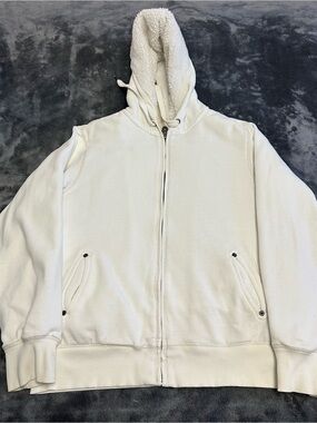 Men's Cream Sherpa-Lined Full-Zip Hoodie